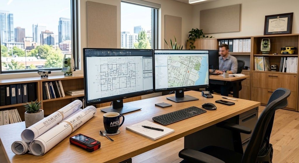 Lo studio tecnico al lavoro su planimetrie e cartografia